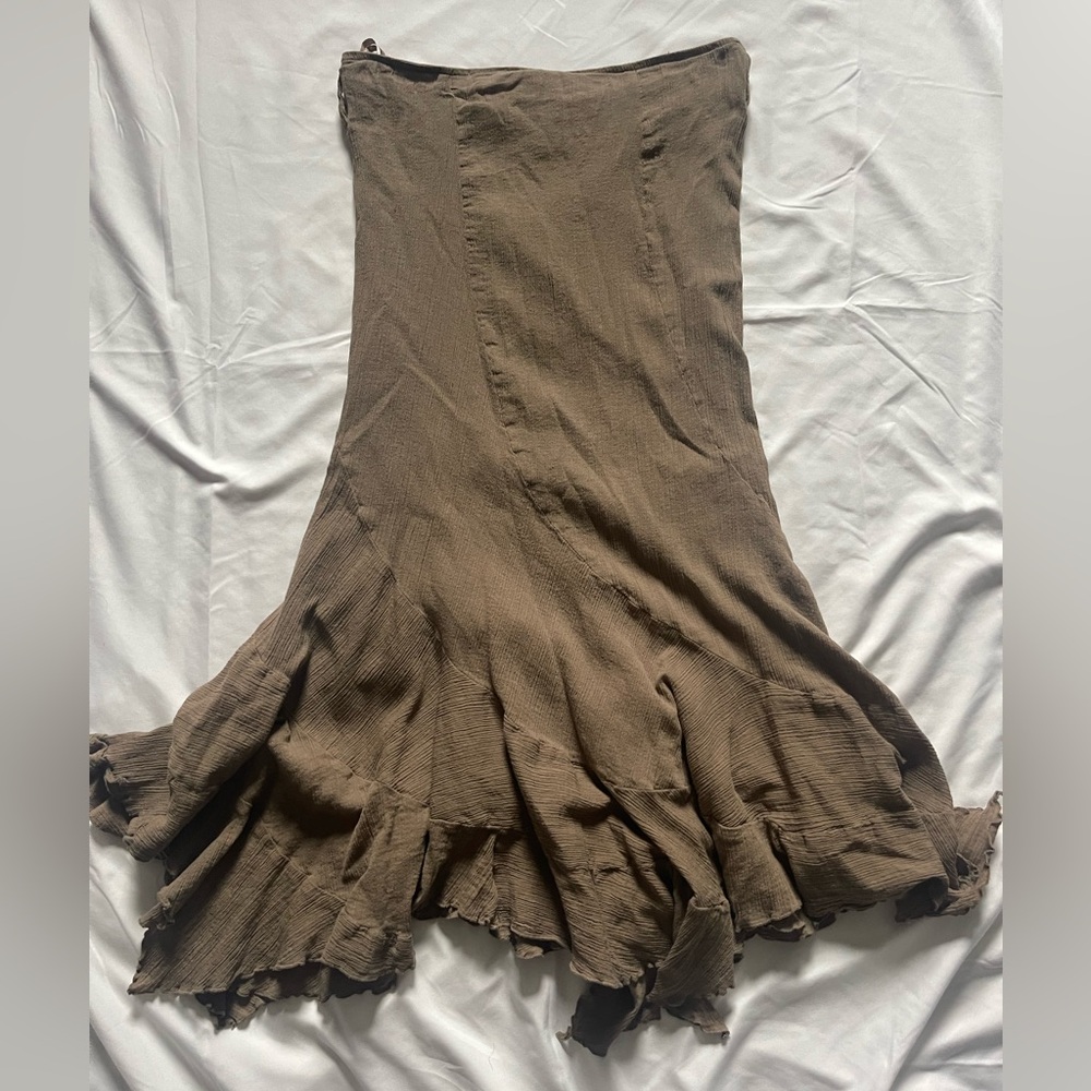 brown midi skirt with ruffle hem